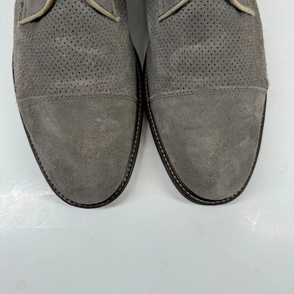 Johnston & Murphy Warner Perf Cap-Toe Men's US 10M Taupe Suede Oxford Dress Shoe